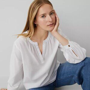 NWT Ann Taylor White Cotton Blend Popover Blouse Size XS